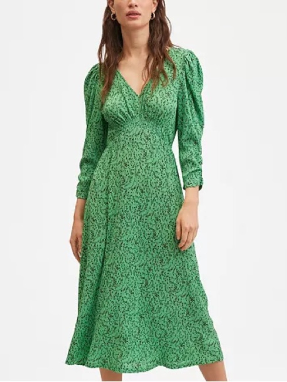 NWT Mango Pleated Midi Dress in Floral Green